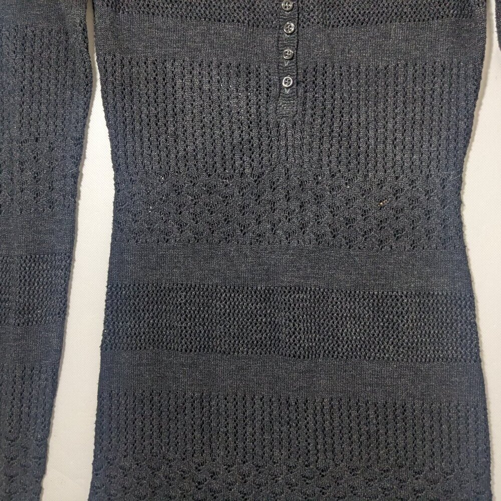 USED - Size M Juniors Aeropostale 1/4 Button Down Dress Cotton Blend Black - Picture 4 of 8
